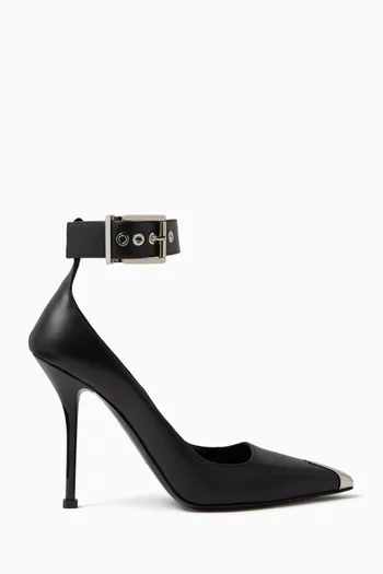 Metal Cap Point-toe Pumps in Leather