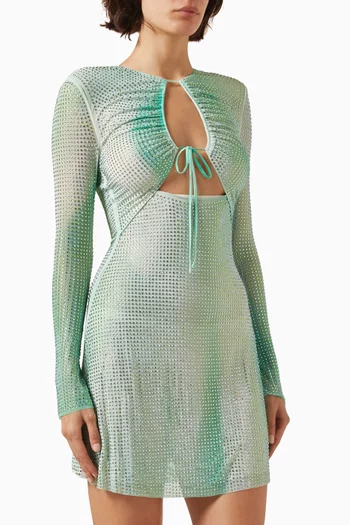 Contour-print Crystal-embellished Mini Dress in Mesh