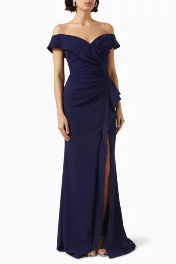 Off-shoulder Ruched Gown in Stretch-crepe
