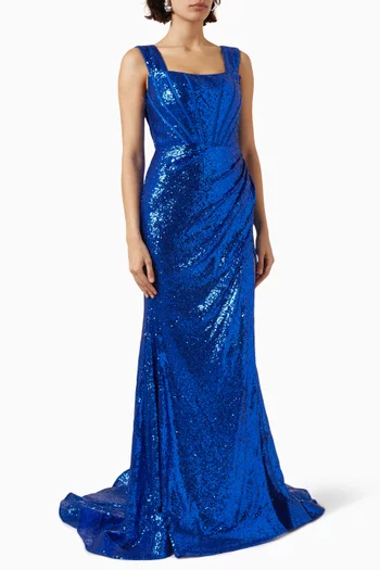 Sequin-embellished Draped Gown