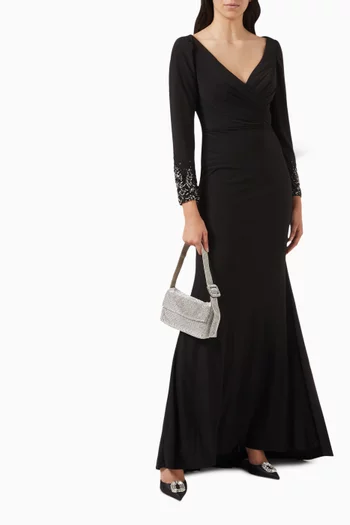 Beaded-cuff Trumpet Dress in Jersey