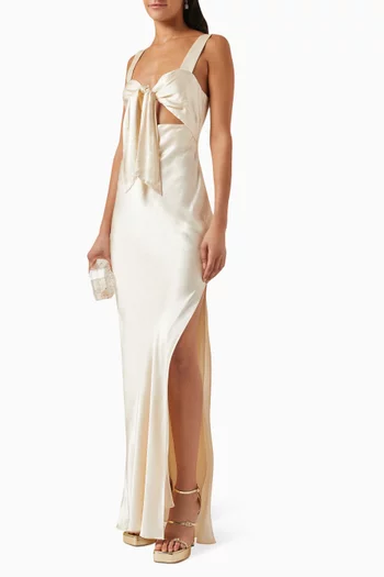 La Lune Bow-tie Maxi Dress in Viscose-silk