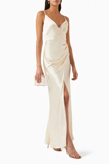 La Lune Cross Draped Maxi Dress in Viscose-silk