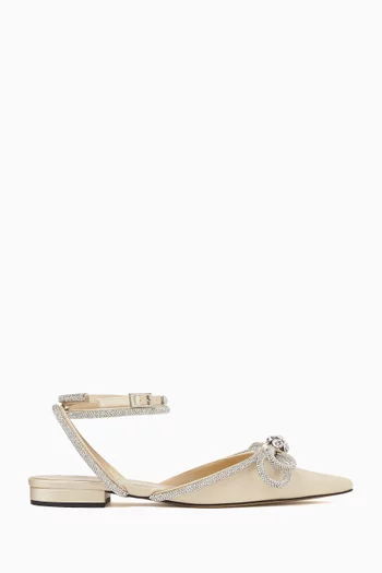 Double Bow Ankle Wrap Ballerinas in Satin
