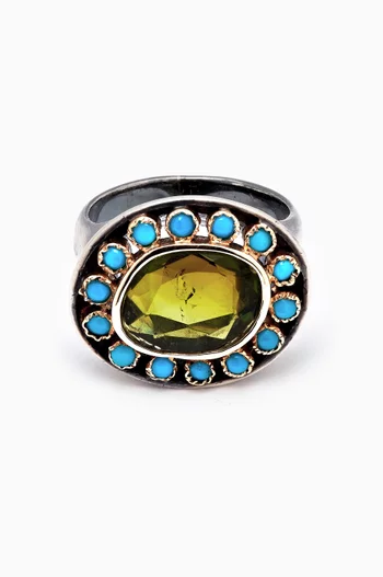 Tourmaline & Turquoise Ring in Sterling Silver