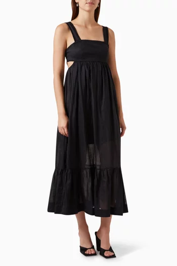 فستان شينتز متوسط الطول بطبقات متعددة قماش رامي
