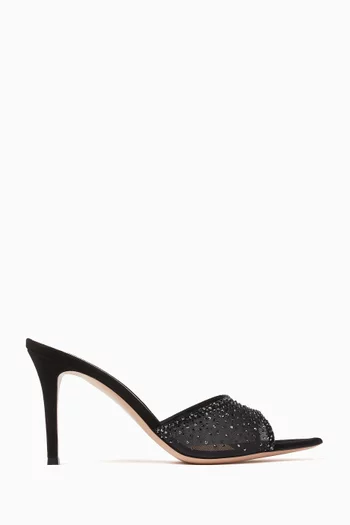 Rania 85 Organza Crystal Mules in Suede