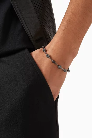 Black Onyx & Diamonds Rosary Bracelet in Sterling Silver