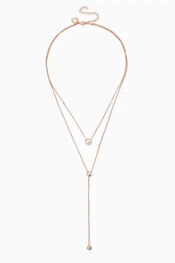 Layered Round-bezel Necklace in Rose Gold-plated Brass