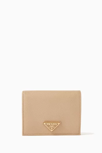 Small Triangle Logo Wallet in Saffiano Leather