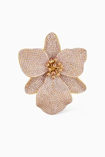 Singapore Orchid Crystal Ring in 24kt Gold-plated Bronze