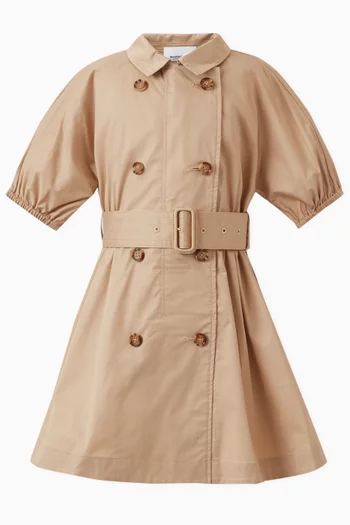 Short Sleeved Trench Dress in Cotton Stretch