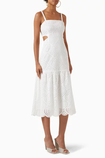 Viola Broidery Midi Dress in Cotton