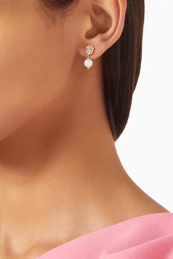 CZ & Pearl Drop Disc Stud Earrings in Gold-vermeil