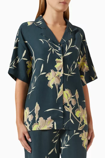 Elena Palm Camp Shirt in Cupro-blend