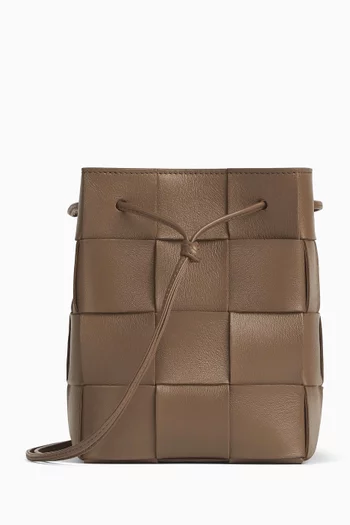 Small Crossbody Bucket Bag in Intrecciato Leather