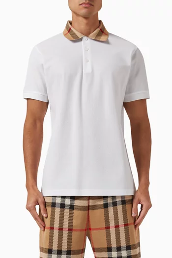 Check-collar Polo Shirt in Cotton Piqué