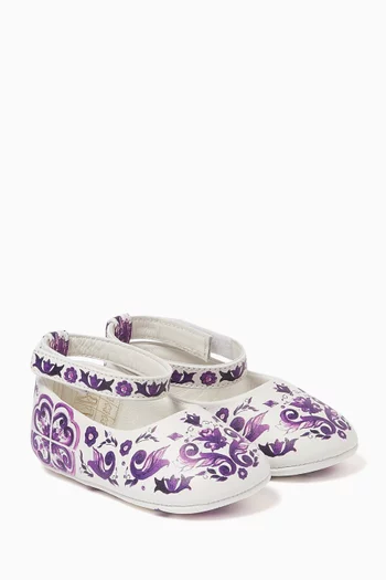 Maiolica-print Ballerina Flats in Leather