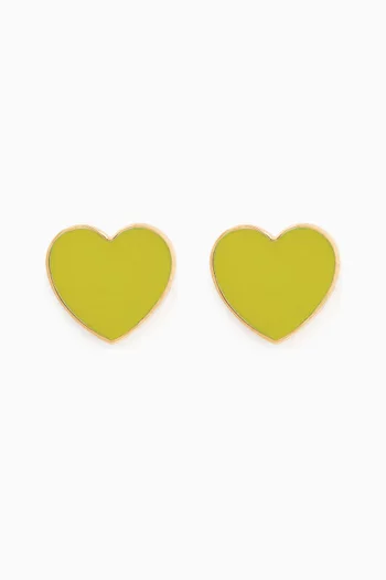 Heart Enamel Stud Earrings in 18kt Yellow Gold