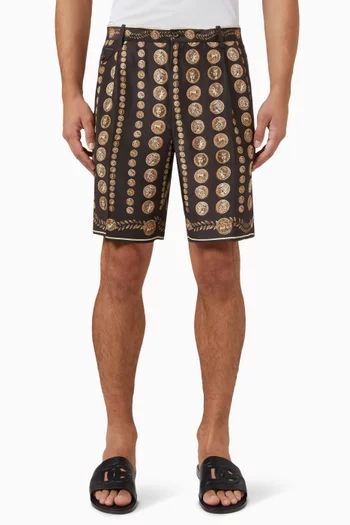 Coin Print Bermuda Shorts in Habutai Silk