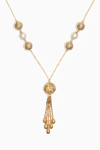 Kiku Freshwater Pearl Charm Tassel Necklace in 18kt Gold