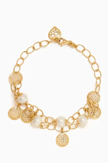 Kiku Freshwater Pearl Dangle Charm Bracelet in 18kt Gold