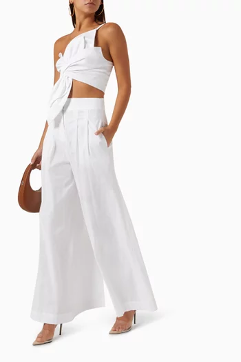 Logan Wide-leg Pleated Pants in Stretch-poplin