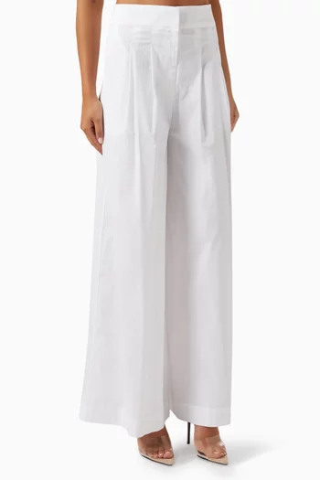 Logan Wide-leg Pleated Pants in Stretch-poplin