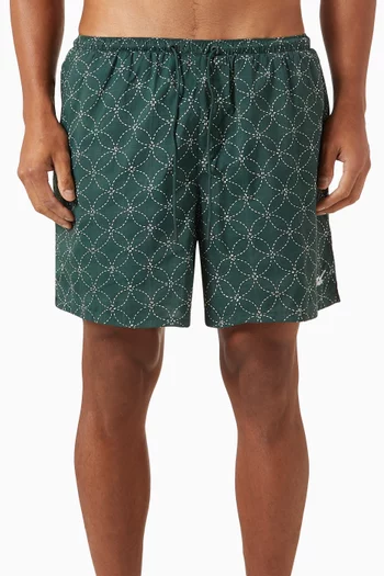 Geometric Stitch Print Active Swim Shorts in Nylon