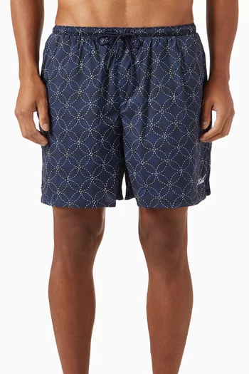 Geometric Stitch Print Active Swim Shorts in Nylon