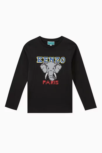 Printed Cotton Fleece Sweatshirt in Grey - Kenzo Kids