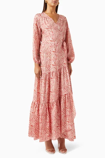 فستان اميليا طويل بتصميم ملفوف حرير هابوتاي