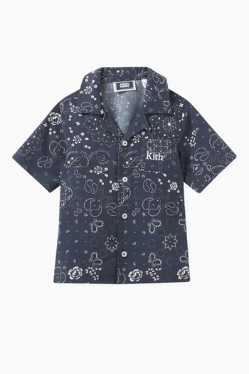 All-over Print Paisley Camp Shirt in Cupro-linen