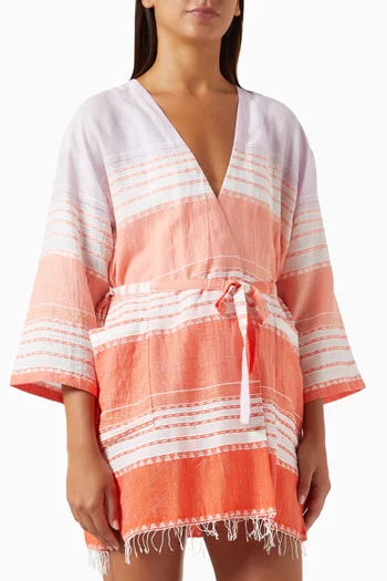 Eshal Striped Mini Robe in Cotton-blend