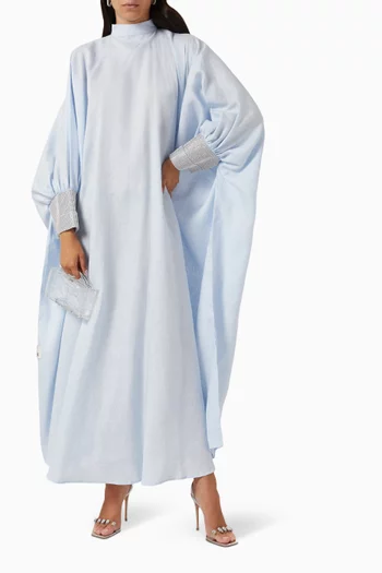 Crystal-sleeves Embellished Dress in Linen