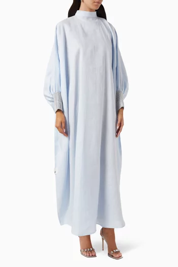 Crystal-sleeves Embellished Dress in Linen