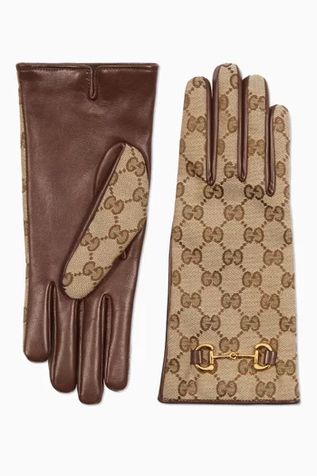 GG Horsebit Gloves in Leather & Canvas