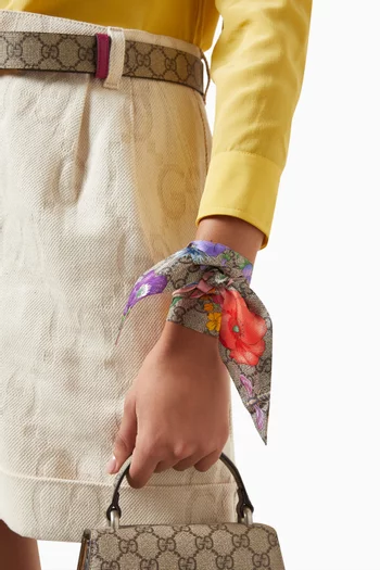 GG Flora-print Neck Bow in Silk