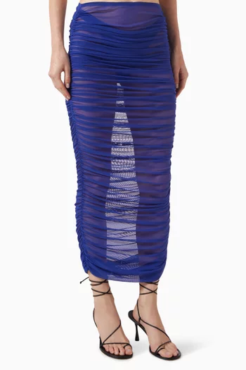 Runched Maxi Skirt in Mesh
