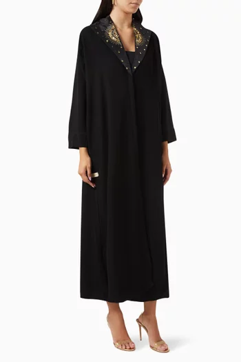 Embroidered Collar Abaya in Crepe