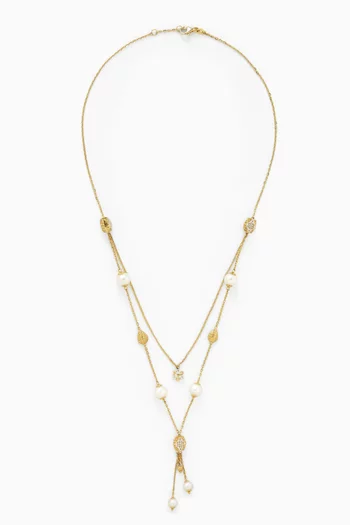 Kiku Pearl Two-line Charm Tassel Necklace in 18k Gold