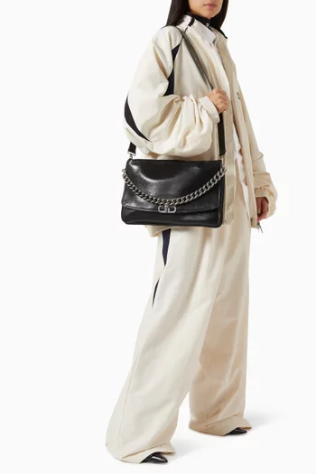Large BB Soft Flap Shoulder Bag in Leather