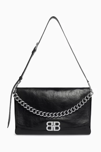 Large BB Soft Flap Shoulder Bag in Leather