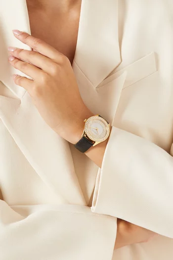 Harlowe Crystal Stainless Steel & Leather Watch, 38mm