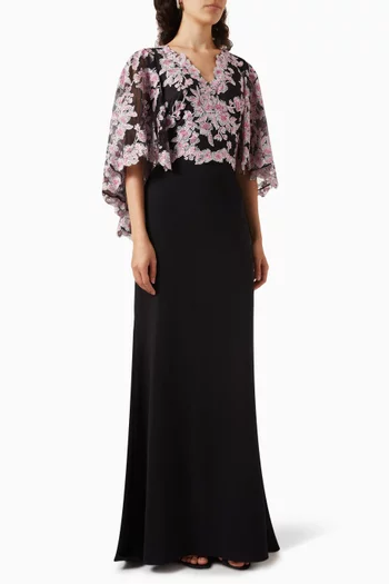 Floral Gown in Lace & Crepe