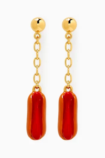 Hot Dog Enamel Drop Earrings in Gold-tone Metal