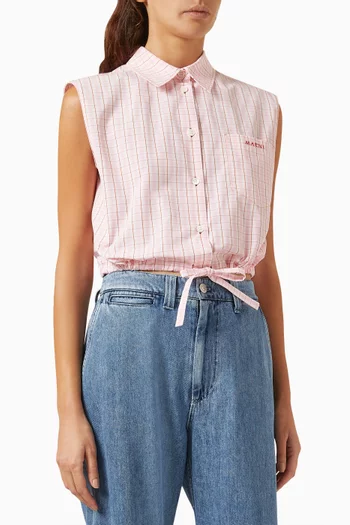 Cropped Check Logo Blouse in Technical Poplin