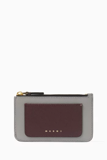 Colour-block Card Holder in Leather