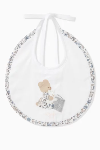 Bear-embroidered Bib in Cotton-blend