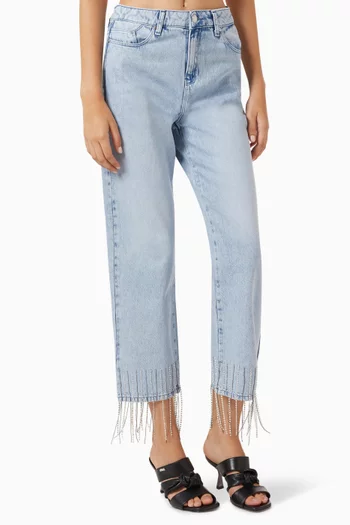 Rhinestone Fringed Jeans in Denim